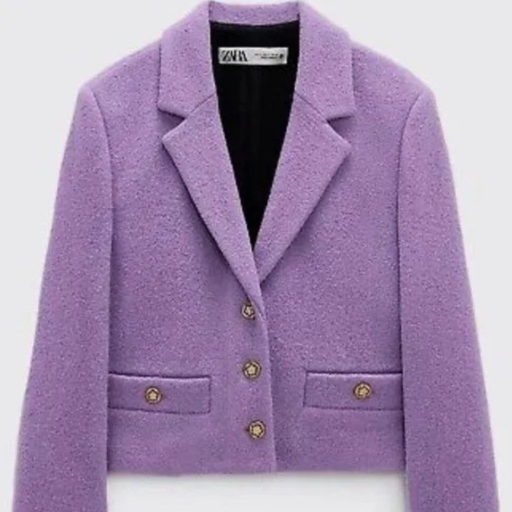 Zara Limited Edition Purple Wool Blend Cropped Blazer